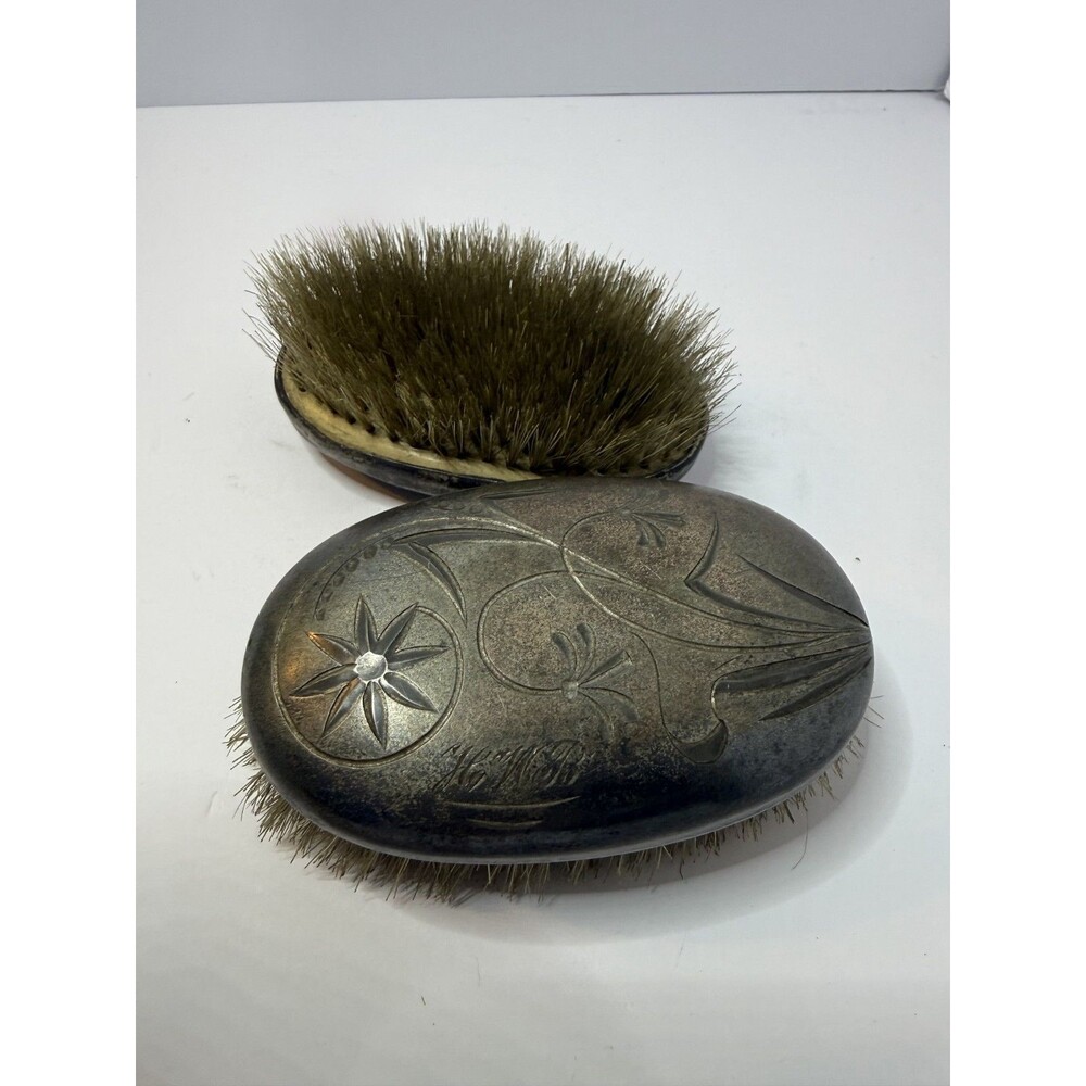 MATCHING 1 PAIR of SILVER-PLATED GENTLEMANS HAIRBRUSHES POST 1940'S